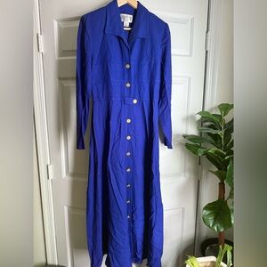 Vintage Julian Taylor Blue Button Up Maxi Dress Sz 6 Retro Teachercore